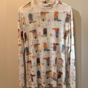 Avery western cowgirl boot Print Mesh Top